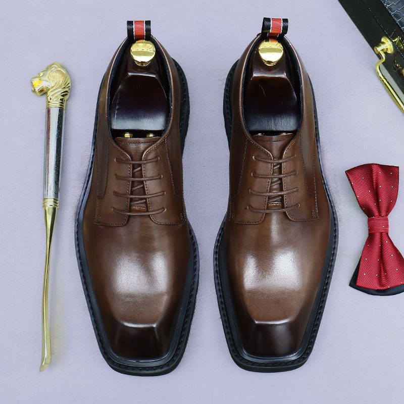 Neues formelles Leder mit dicker Sohle für Männer, Schuhe, die die Körpergröße erhöhen, echtes Rindsleder, Derby-Schnürschuhe mit quadratischer Zehenpartie für Herren_voghion.com