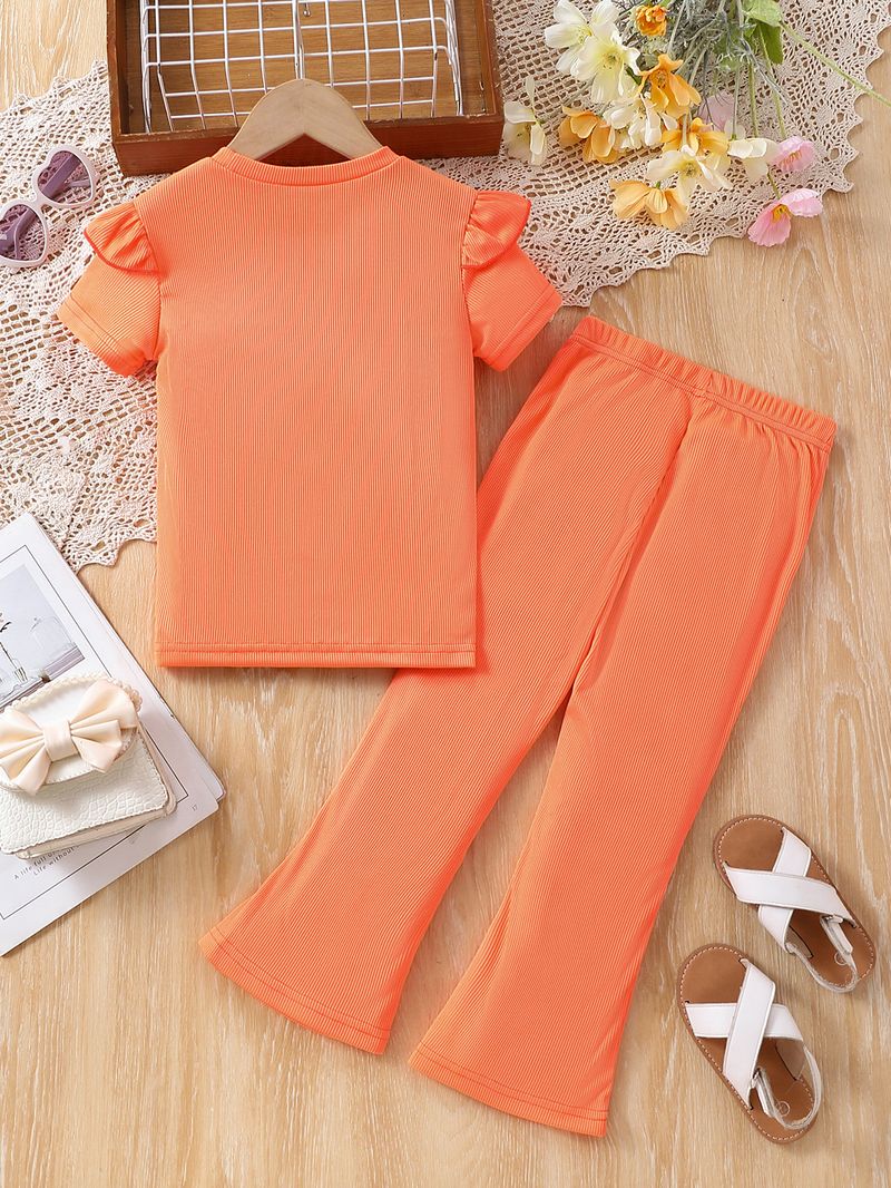 Mutter & Kinder Mädchen mode liebe gedruckt kurzarm hosen zwei-stück sommer rundhals spitze ärmel top anzug_voghion.com