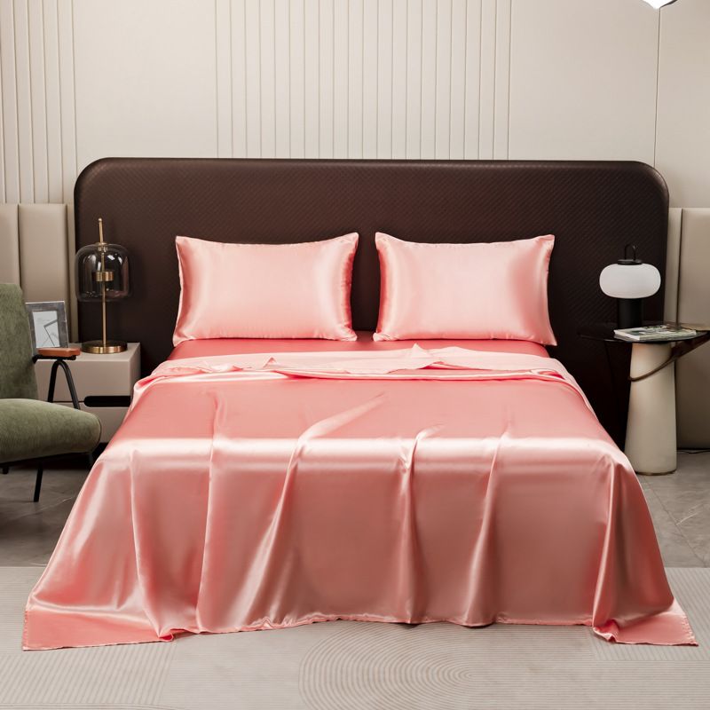 Satijnen Jacquard Beddengoedset - 4-delig luxe hoeslaken + plat laken + kussenslopen zijdezacht Queen/King Size_voghion.com
