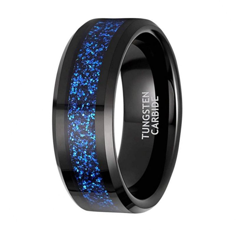 Joia de alta qualidade com borda chanfrada e ranhura, anel masculino de aço tungstênio preto da Australian Treasure_voghion.com