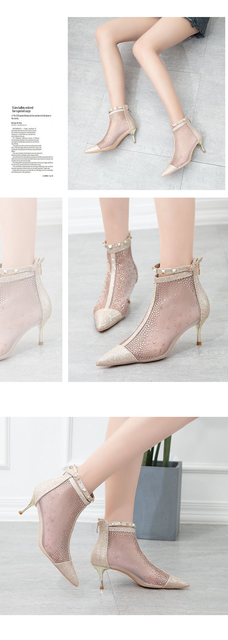 1885-5 mode femmes pointu eau diamant talon mince talons hauts maille mince Sexy bottes courtes_voghion.com