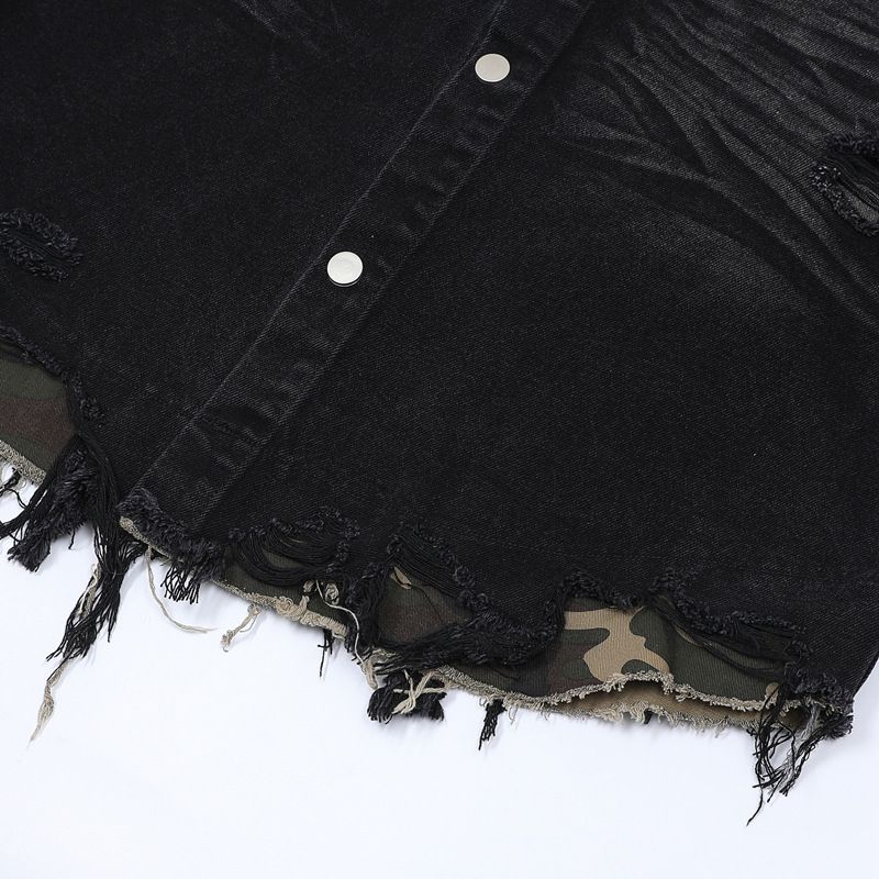 Ubrania męskie Moda Cięte szwy Nadruk w panterkę Dżinsy Krótkie rękawy Swobodna Kurtka dżinsowa Five Point Luźne krótkie rękawy Szorty dżinsowe_voghion.com