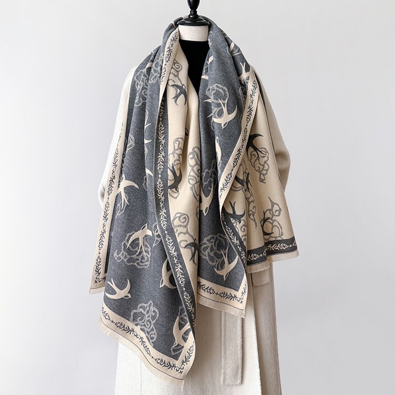 Autunno/Inverno 2024 Nuova sciarpa in cashmere Rondine Xiangyun Stile semplice Stampata Donna Doppia faccia Alta qualità Calda_voghion.com