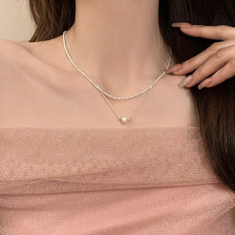 Doppellagige Perlenkette für Damen, elegantes Design, Nischenkette, Schlüsselbeinkette, 2023 neuer Stil_voghion.com