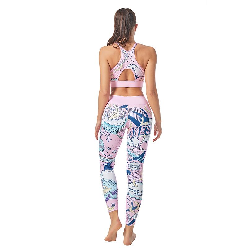 Clothing Set Cartoon Alphabet Pattern Women Sports Bra Printed Yoga Pants Leggings_voghion.com