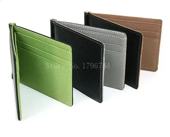 Leather Men Clips Metal Solid Wallets Credit Dollar Purses Money Portafoglio Wallet For Male Minimalist Card Holder_voghion.com