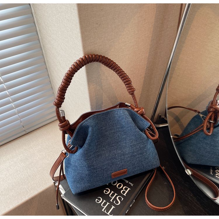 Denim Bucket For Women 2025 New Autumn Versatile Shoulder Crossbody Bag Niche Design Commuter Handbag_voghion.com