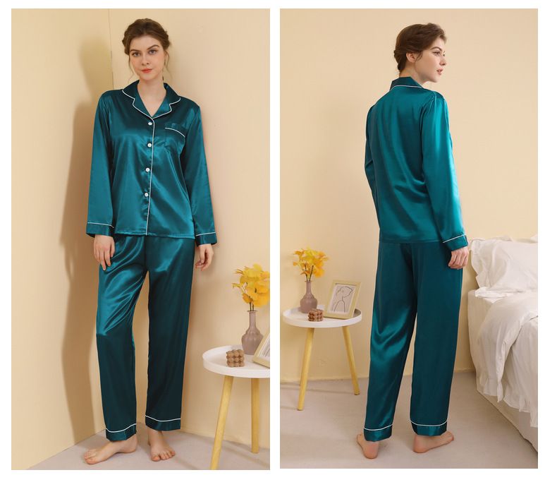 Damen-Nachtwäsche, große Größe, Basic-Pyjama, Damen, Frühling und Sommer, langärmelige Hose, dünne Seide, Freizeit, Zuhause, zweiteiliges Set_voghion.com