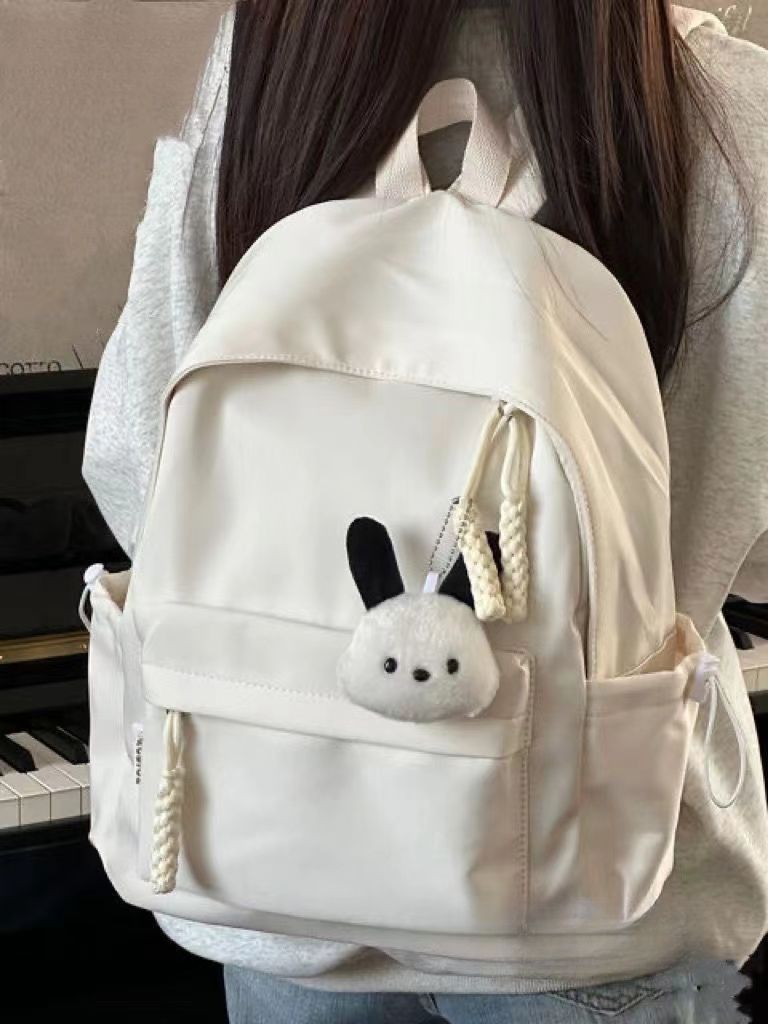 Ins Campus Casual Solid Color Simple Versatile Lightweight Backpack High School College Student Double Shoulder Bag_voghion.com