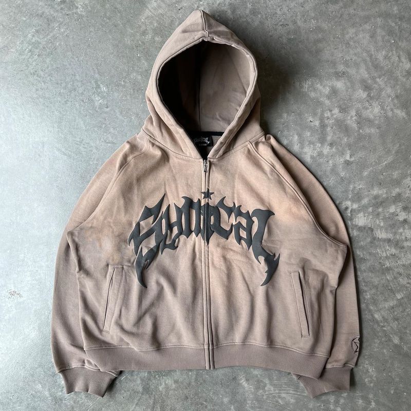 Moletom com capuz masculino 2024, novo suéter americano com zíper, letra gótica, estampa de estrela, moletom da moda, casual, exterior_voghion.com