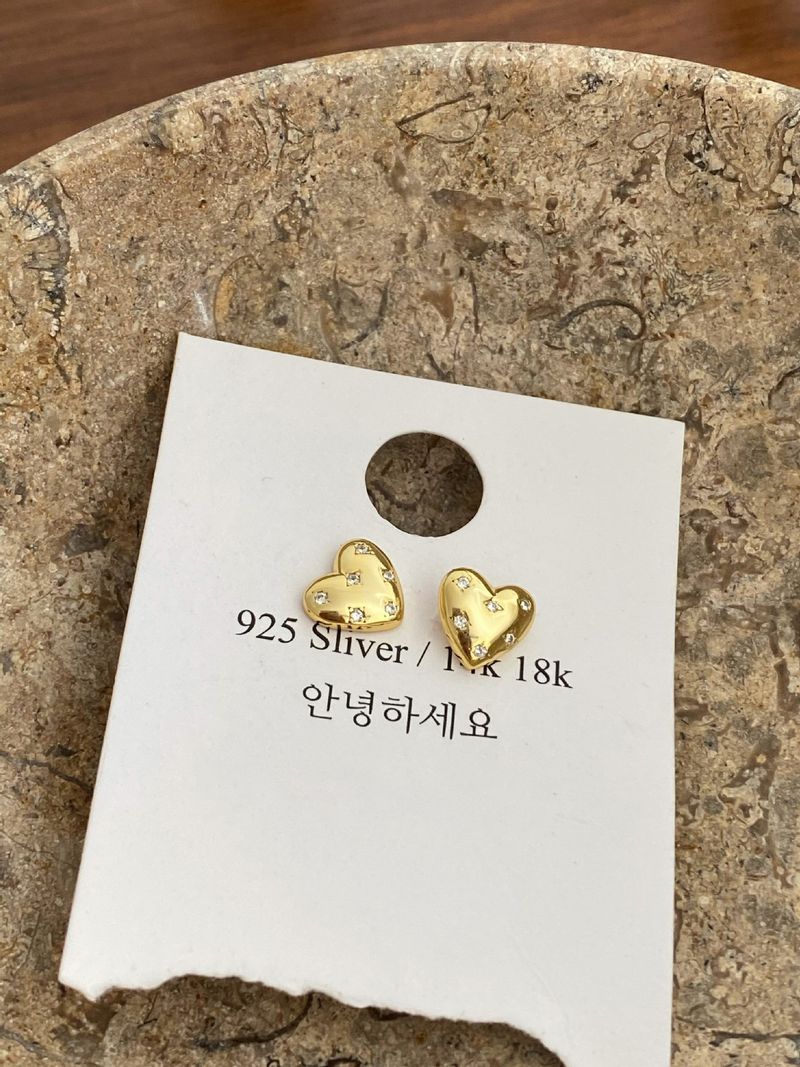 Tiqi S Pure Silver Heart-shaped Are Small Exquisite, With Diamond Studded Peach Heart Earrings For Sleeping, Non_voghion.com