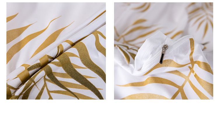 Set copripiumino con motivo floreale e foglia d'oro - stile nordico, stampa attiva, morbido pile e tessuto twill_voghion.com