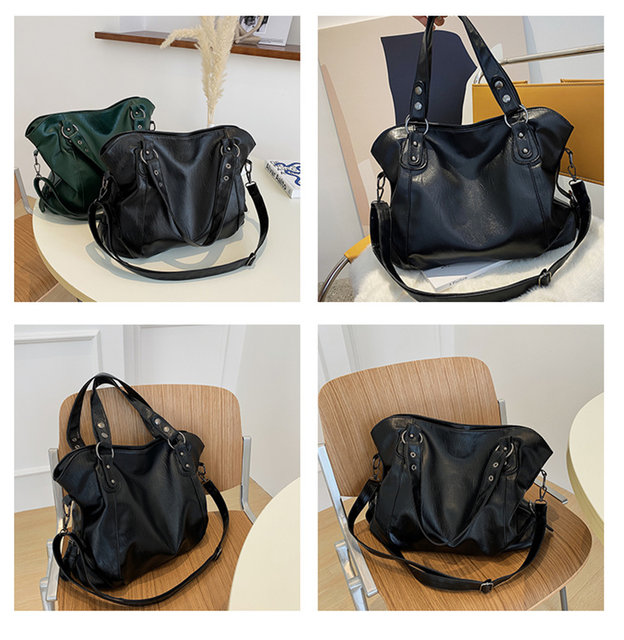Big Black Shoulder Bags for Women Large Hobo Shopper Bag Solid Color Quality Soft Leather Crossbody Handbag Lady Travel Tote Bag_voghion.com