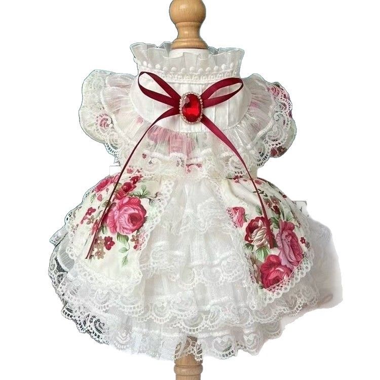 Pet Cat Dog Spring Summer Thin Fashionable Rose Lace Princess Dress For Small And Medium Dogs Teddy Bichon_voghion.com