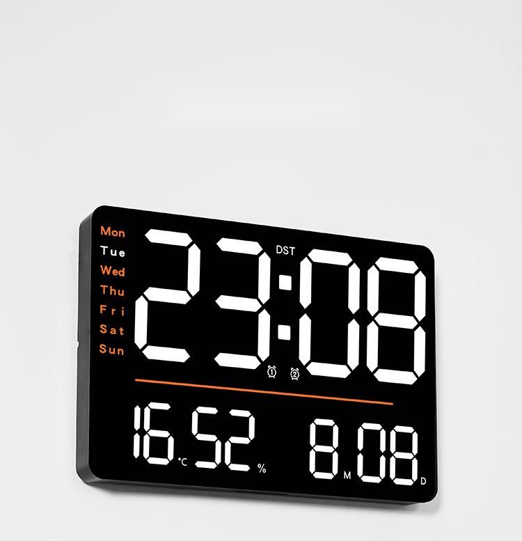 Orologio misuratore di temperatura e umidità di grandi dimensioni, semplice LED da parete multifunzionale con specchio incrociato creativo per soggiorno_voghion.com