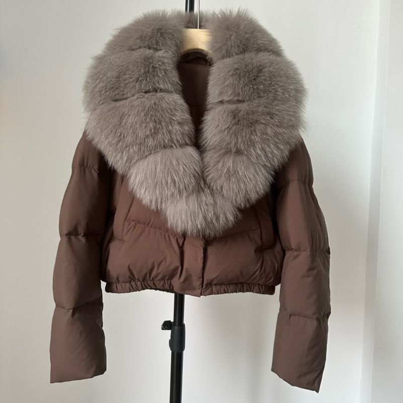 Luxury Winter Short Down Jacket For Women With Detachable Fox Fur Collar, Fashionable & Warm Puffer Coat, Elegant Casual Outerwear_voghion.com