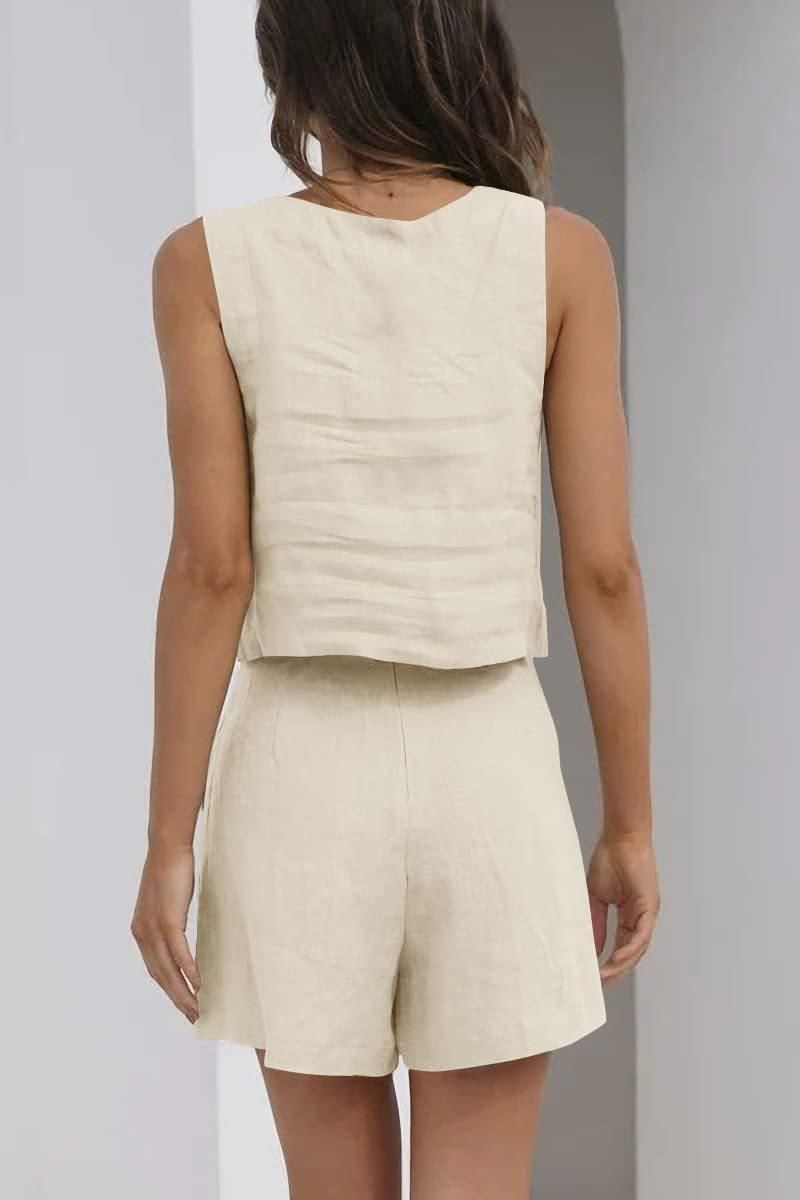 Short Sets Womens 2 Piece Matching Outfits Trendy Sleeveless Loose Comfortable Shirts Elegant Formal Party Business Clothing_voghion.com