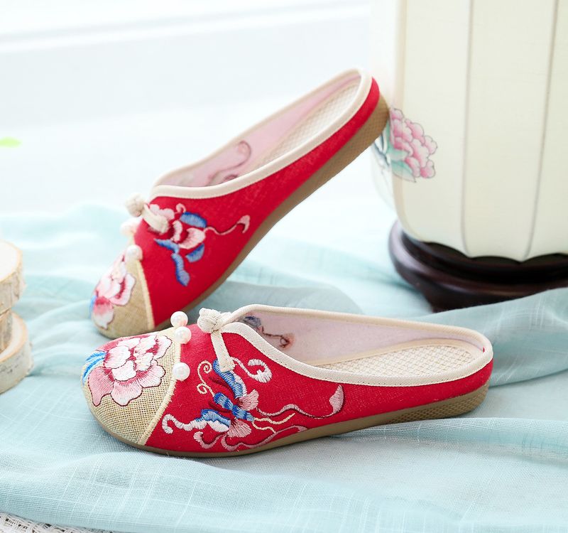 Hausschuhe, flache Hausschuhe, bestickte Stoffschuhe und Stoff_voghion.com