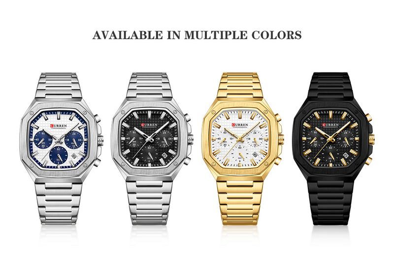 CURREN Orologio cronografo da uomo in acciaio inossidabile con quadrante quadrato e data, design di ispirazione vintage, al quarzo_voghion.com