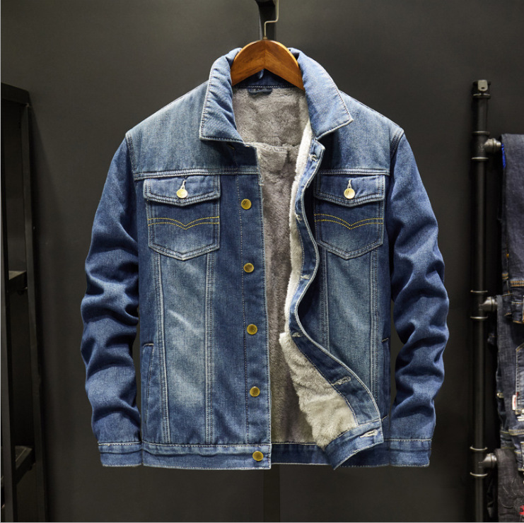 Herbst und Winter Übergroße Herren-Jeansjacke mit lockerer Passform und gewaschenem Revers für Jugendliche, Oberteil für Männer_voghion.com