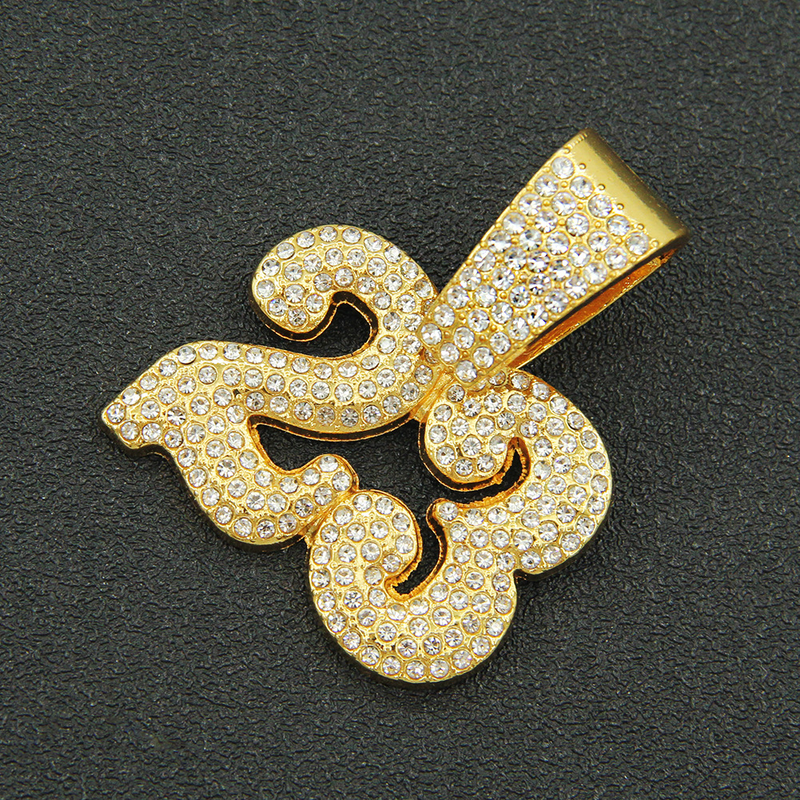 European and American Cool Full Diamond Number 23 Pendant Necklace for Men, Hip Hop Personalized Bar Dressing, Diamond Inlaid Cuban Chain_voghion.com