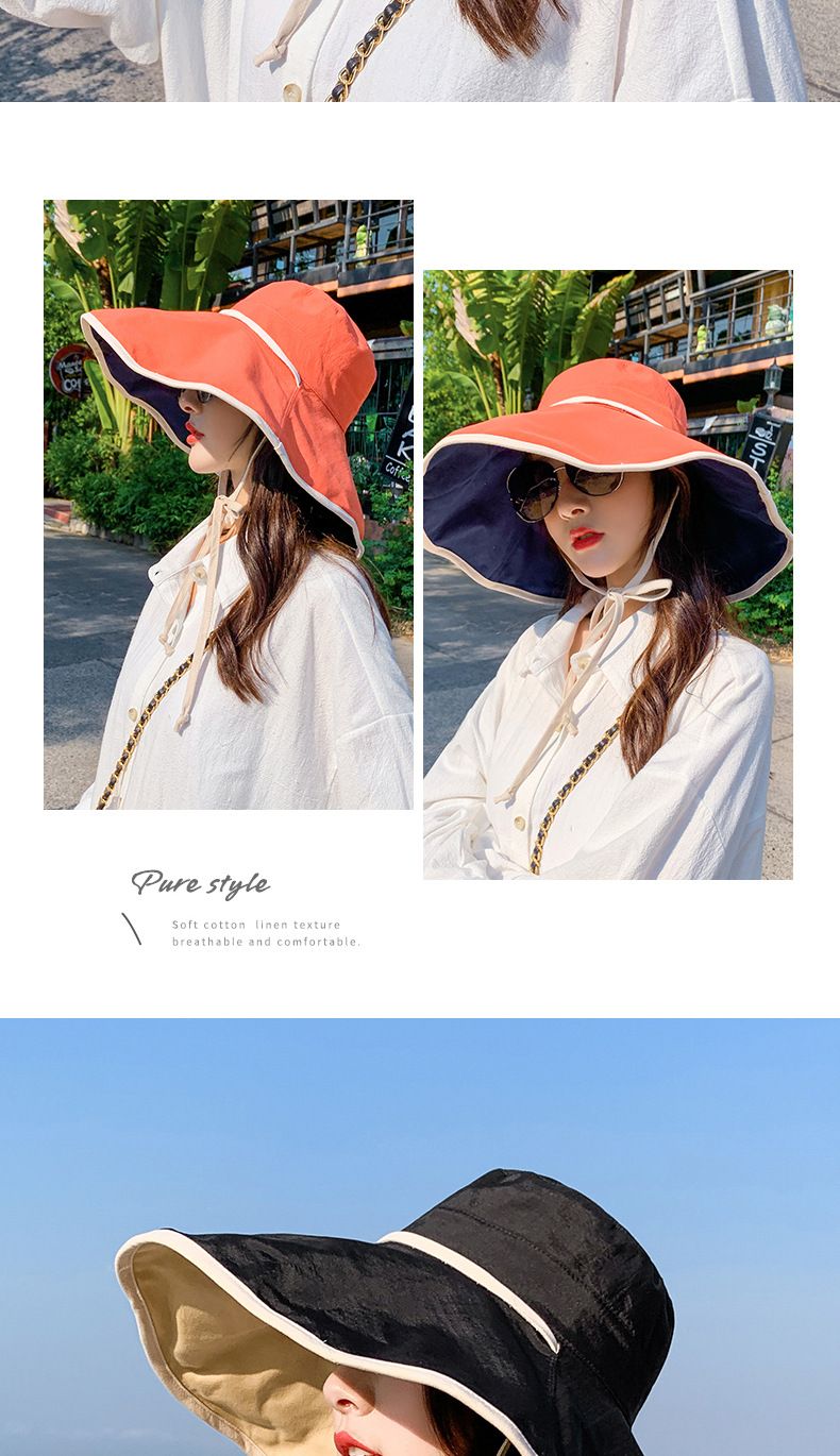 Fëscherhutt Damen Summer Sonneschutzhutt Groussrand Ofdeckung Gesiicht Fréijoer an Hierscht Grouss laanscht den UV Sonnehut_voghion.com