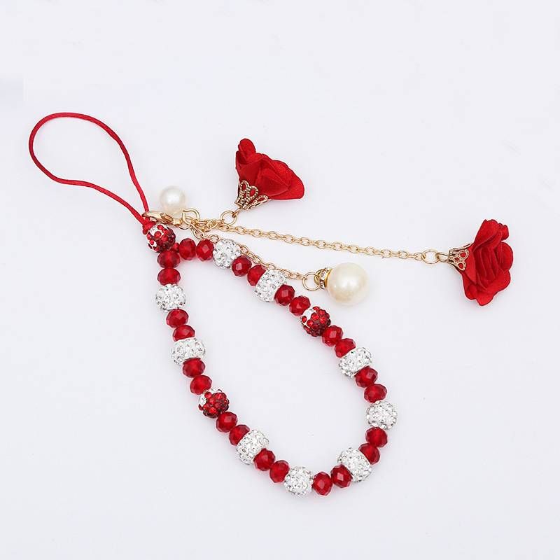 Splendido ciondolo a forma di fiore di cristallo con cordino per telefono cellulare, con catena a forma di nodo, portachiavi per donna, ragazza, borsa, fotocamera, ciondolo per custodia_voghion.com