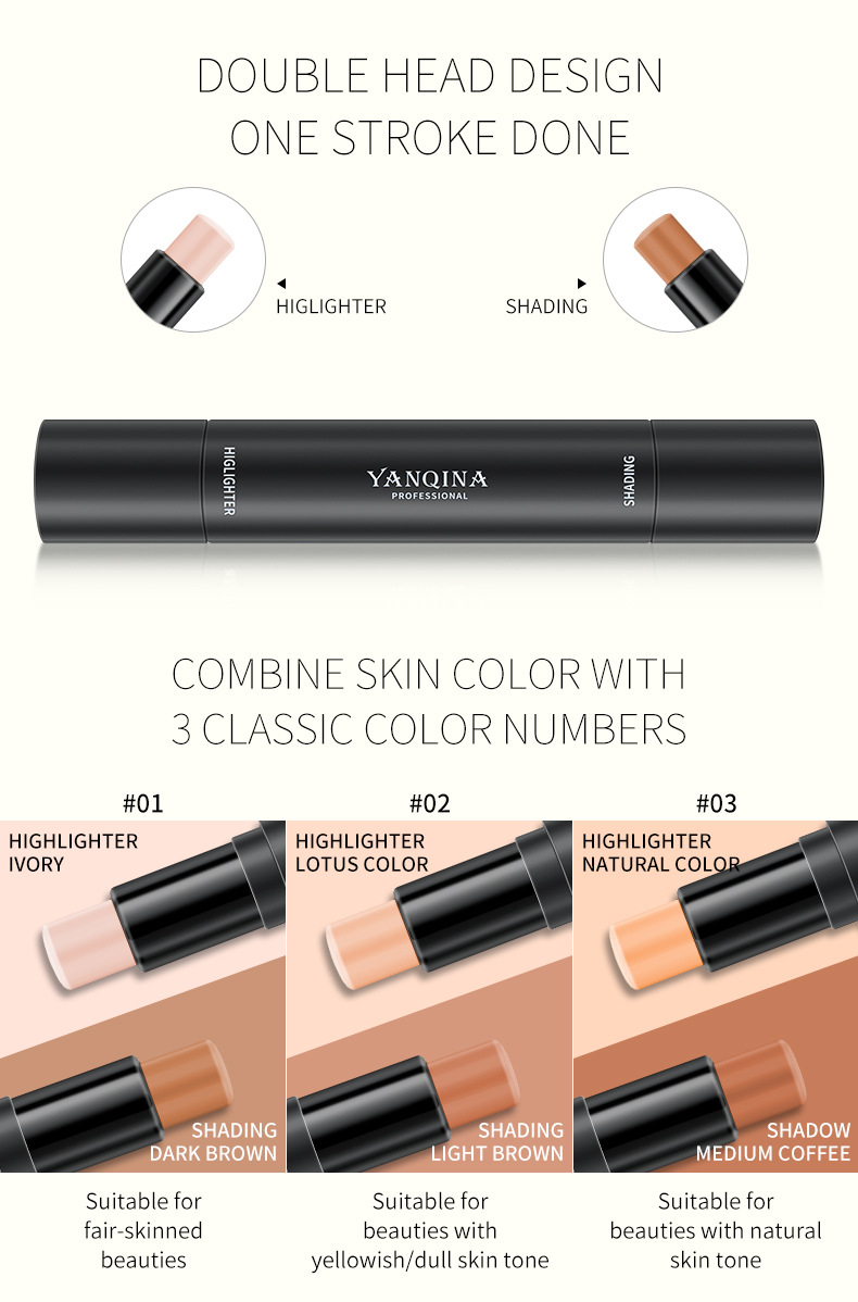 Double Headed Highlighter Stick Tredimensionell Shadow Concealer V Face Ljusande Naturlig Highlight Contour Pen_voghion.com