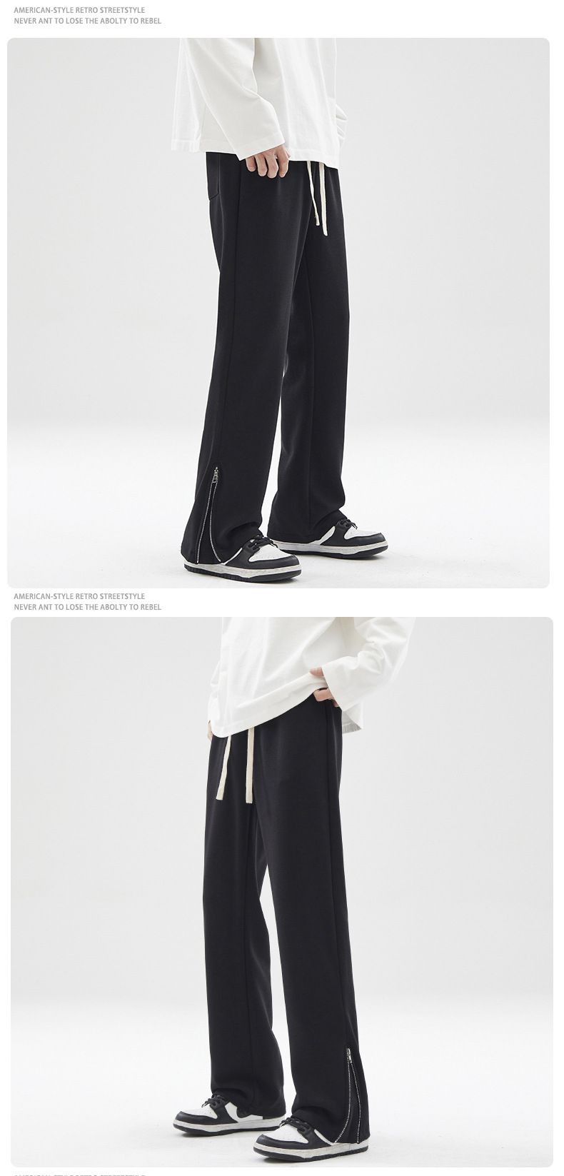 Men's Clothing High Street Loose Casual Pants Personality Trouser Leg Zipper Design All Match Micro Flared Pants_voghion.com