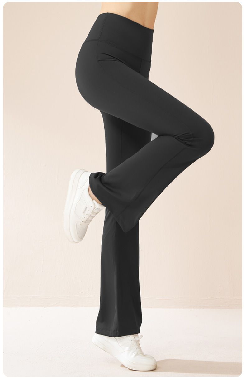Juyitang Weites Bein, hohe Taille, Hüftlifting, Bauchkontrolle, hochelastisch, nahtlos, schlankmachende Yoga-Schlaghose_voghion.com