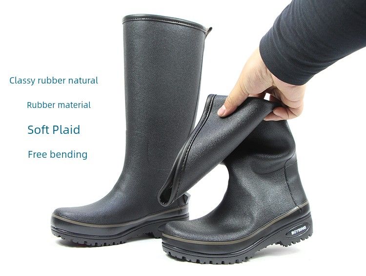 Warm High-End Solid Color Natural Rubber Fishing Rain Shoes_voghion.com
