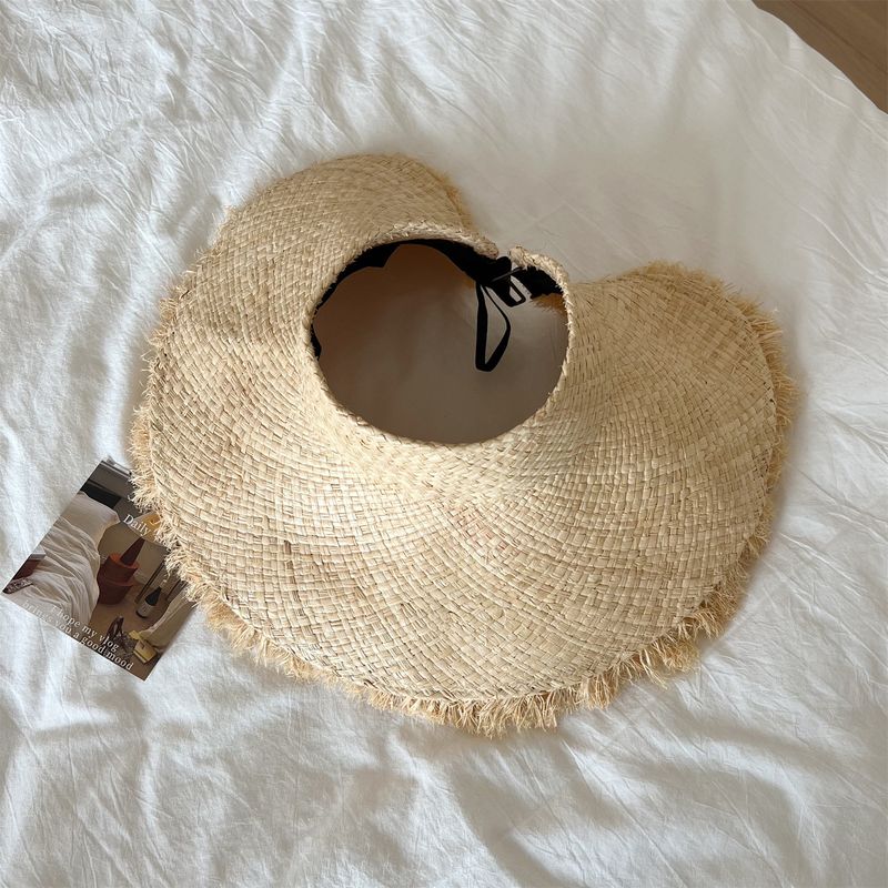 2025 New Rolled Wide Raffia Women's Summer Woven Parasol Beach Vacation Sun Hat_voghion.com
