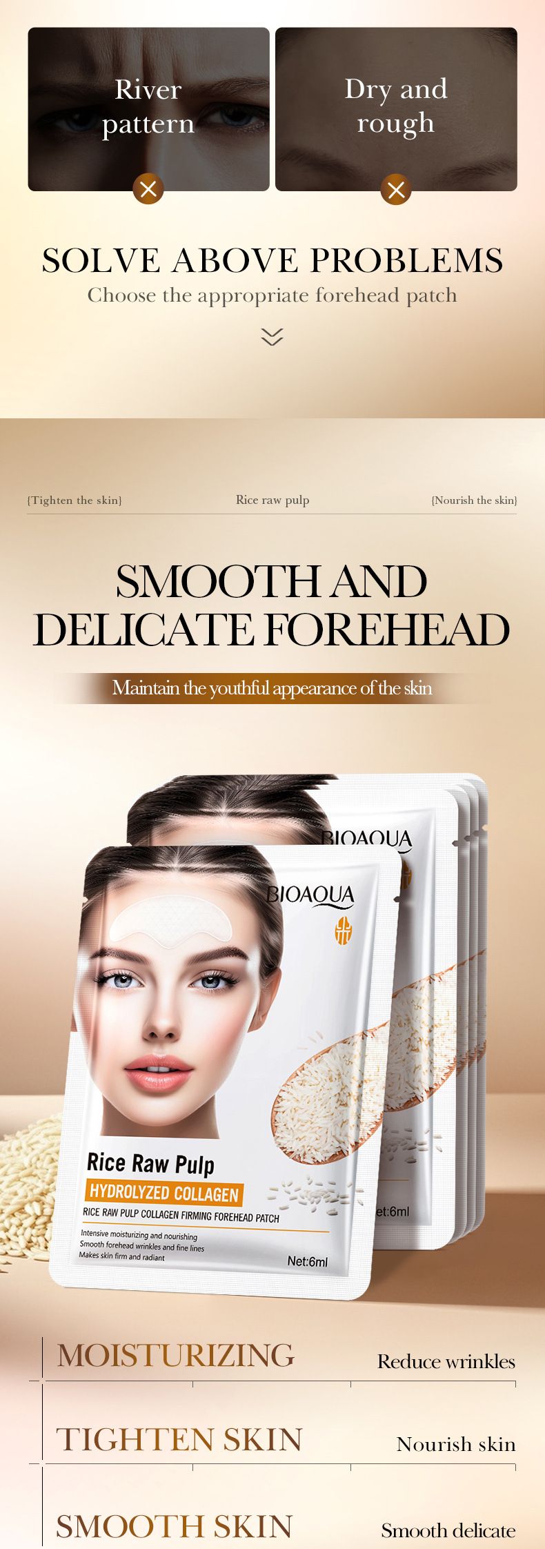 forehead Sticker BIOAOUA Rice Puree Collagen Firming Forehead Sticker 6ml Facial Care Mask_voghion.com
