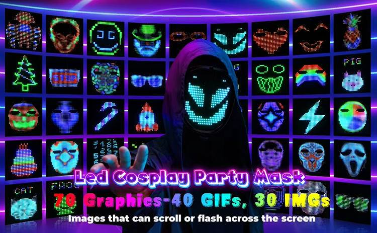 LED Mask With Gesture Sensing Children Electronic Light Up Mask For Halloween Party Festival Performance Kids Luminous Mask_voghion.com