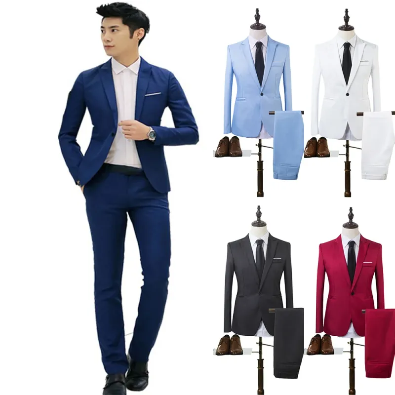 Blazer + Broek 2 stks/set mannen Formele Blazer Jassen Jas Broek Smoking Bruiloft Slanke Zakelijke Jurk Pak Kleding voor man_voghion.com