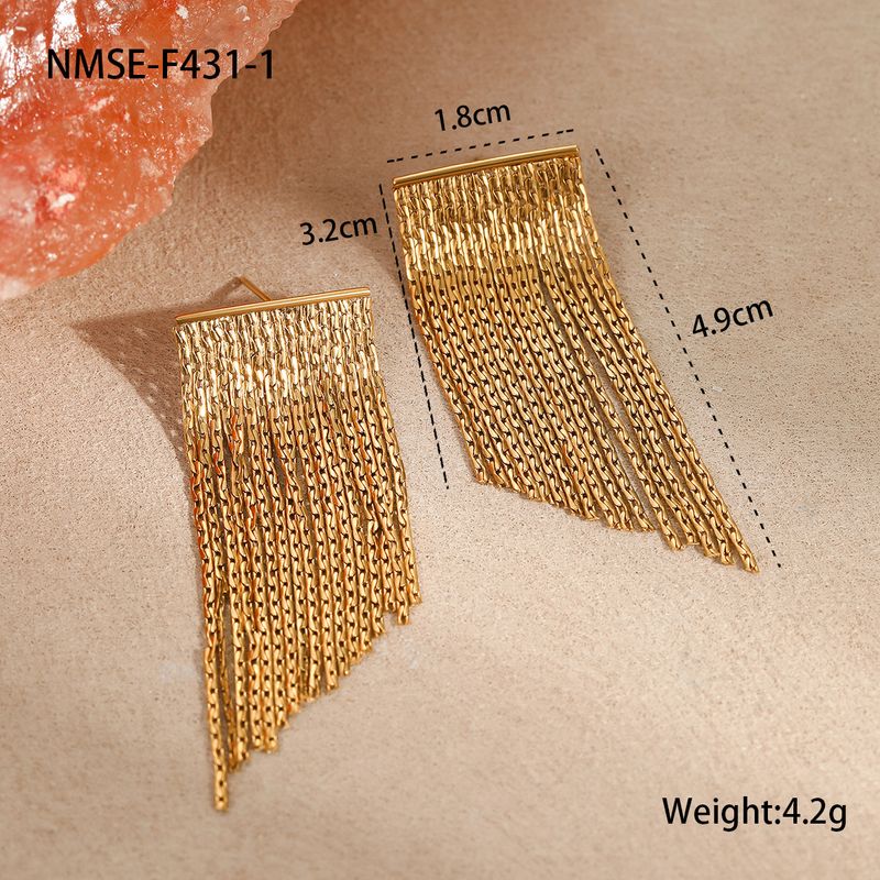 Exaggerated Tassel Chain Earrings Stainless Steel Fashionable Ins Style Niche Design Earrings_voghion.com