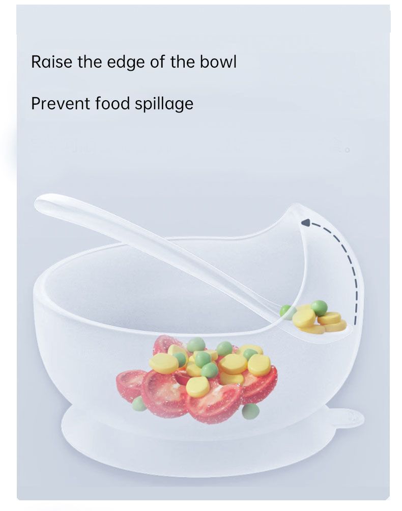Conjunto de tigelas de alimentação para bebês de silicone de grau alimentício, cor sólida, à prova d'água, tigela de alimentação para crianças com colher, conjunto de talheres para crianças_voghion.com