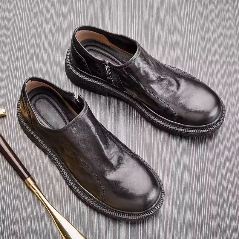 Glide Glide Single Breathable Export Genuine Top Layer Cowhide Wide Foot Casual Men's Youth Business Leather Shoes_voghion.com