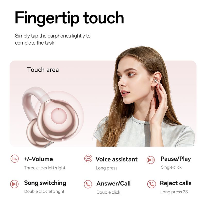 Heart-shaped Bag Style Clip On Earbuds Open Ear Wireless Bluetooth 5.4 Headphones With Mic Noise Cancelling Waterproof Headphone_voghion.com