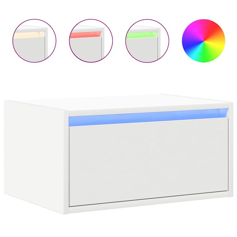 Wand-Nachttisch mit LED-Leuchten Weiß_voghion.com