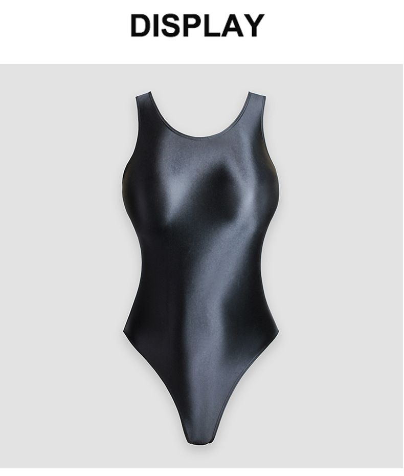 Shiny Silk Solid Color Base Layer Round Neck Bodysuit Shaping Smooth High Cut Sherbin Shape Gymnastics Swimsuit_voghion.com