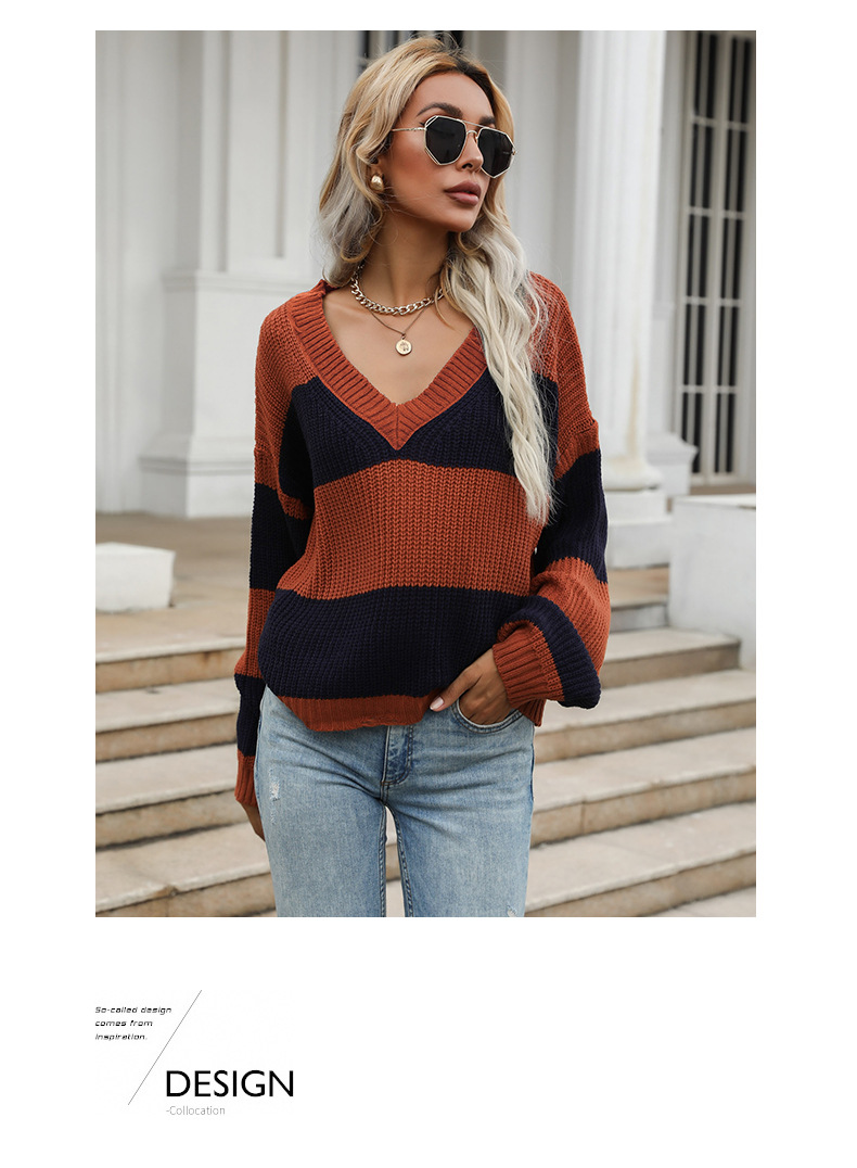 Maglione ampio con scollo a V abbinato a maniche lunghe alla moda da donna da indossare_voghion.com