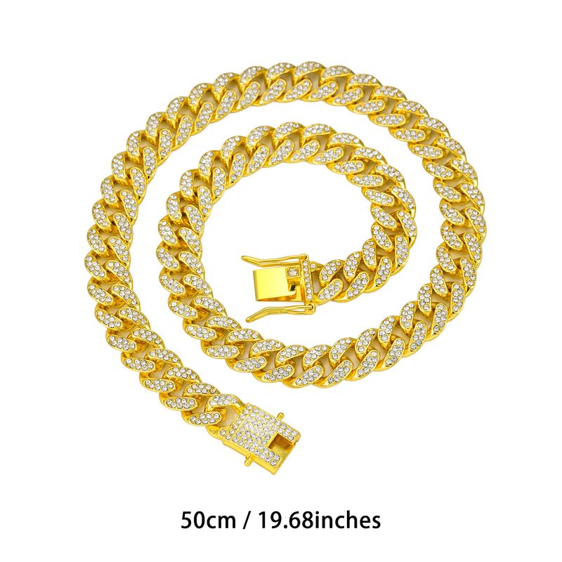 Surface Curved Polished Base 13mm Classic Cuban Chain Inlaid Diamond Alloy Hip-Hop American Style Men's Jewelry_voghion.com