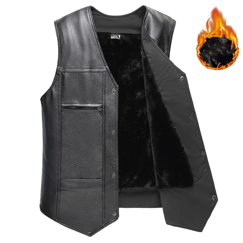 Höst Vinter Herr S Läder Fleece Väst Jacka Motorcykel Dräkt Kort Paragraf Partihandel_voghion.com