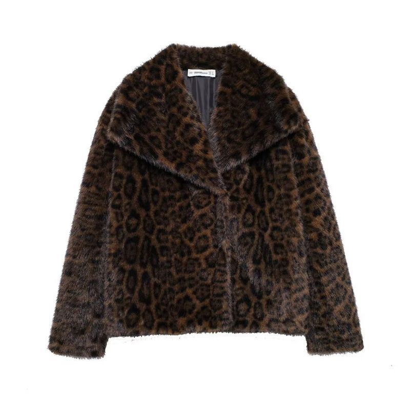 Kurzmantel mit Kunstpelzkragen für Damen – Elegante Bürokleidung, modische Oberbekleidung für Herbst und Winter (Hellleopard/Braun/Weiß/Grau/Beige/Schwarz/Weinrot)_voghion.com
