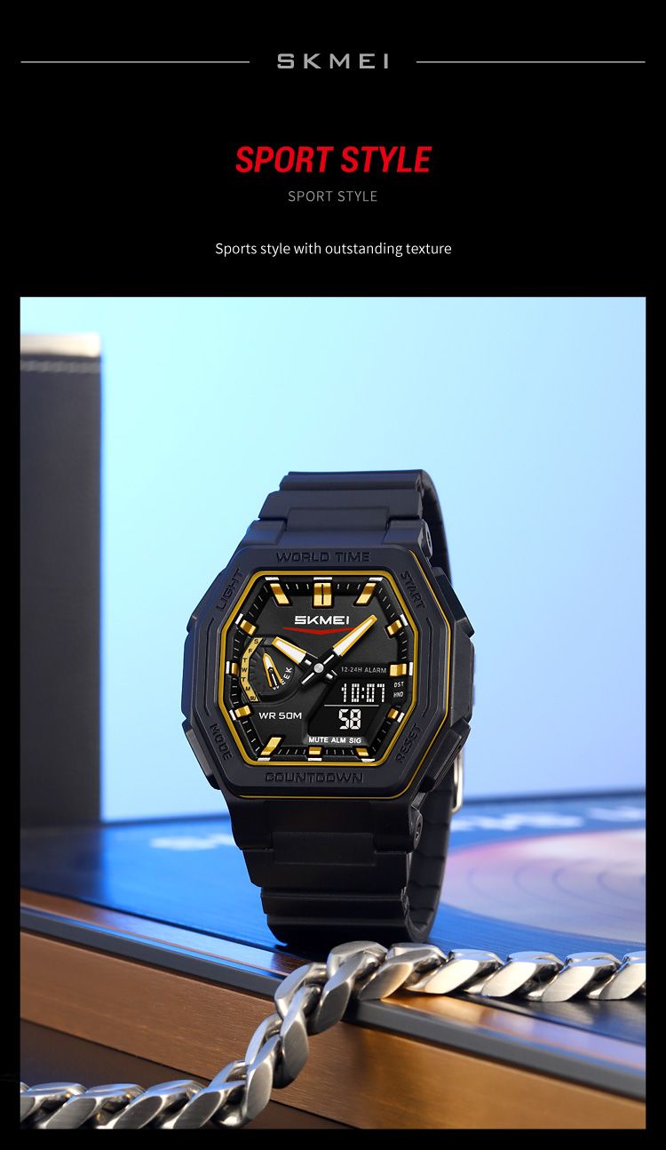 Orologio elettronico digitale con display luminoso, sportivo, al quarzo, con 5 allarmi, per uomo e donna, impermeabile, con ora mondiale._voghion.com