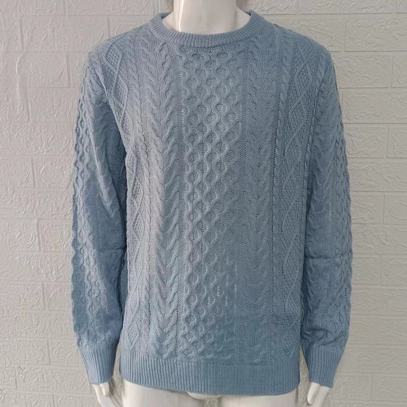 Maglione invernale da uomo in maglia a trecce rosa, vestibilità slim, caldo e casual, in acrilico_voghion.com