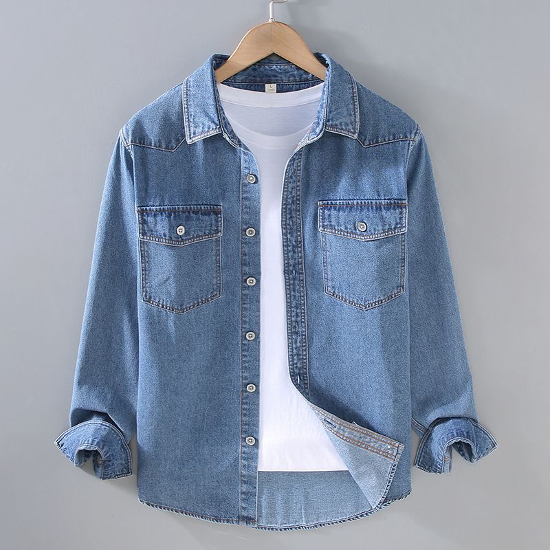 Herren Dünne Neue Hemdjacke Herren Lässiges Frühlings- Und Herbstoberteil Langarm-Jeanshemd Herren_voghion.com