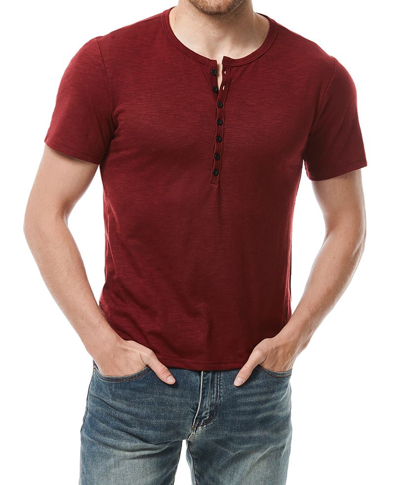 Unschlagbare Qualität Großer V-Ausschnitt Henry Casual Fashion Basic Kurzarm Leichtes T-Shirt Herren Sommer Top_voghion.com