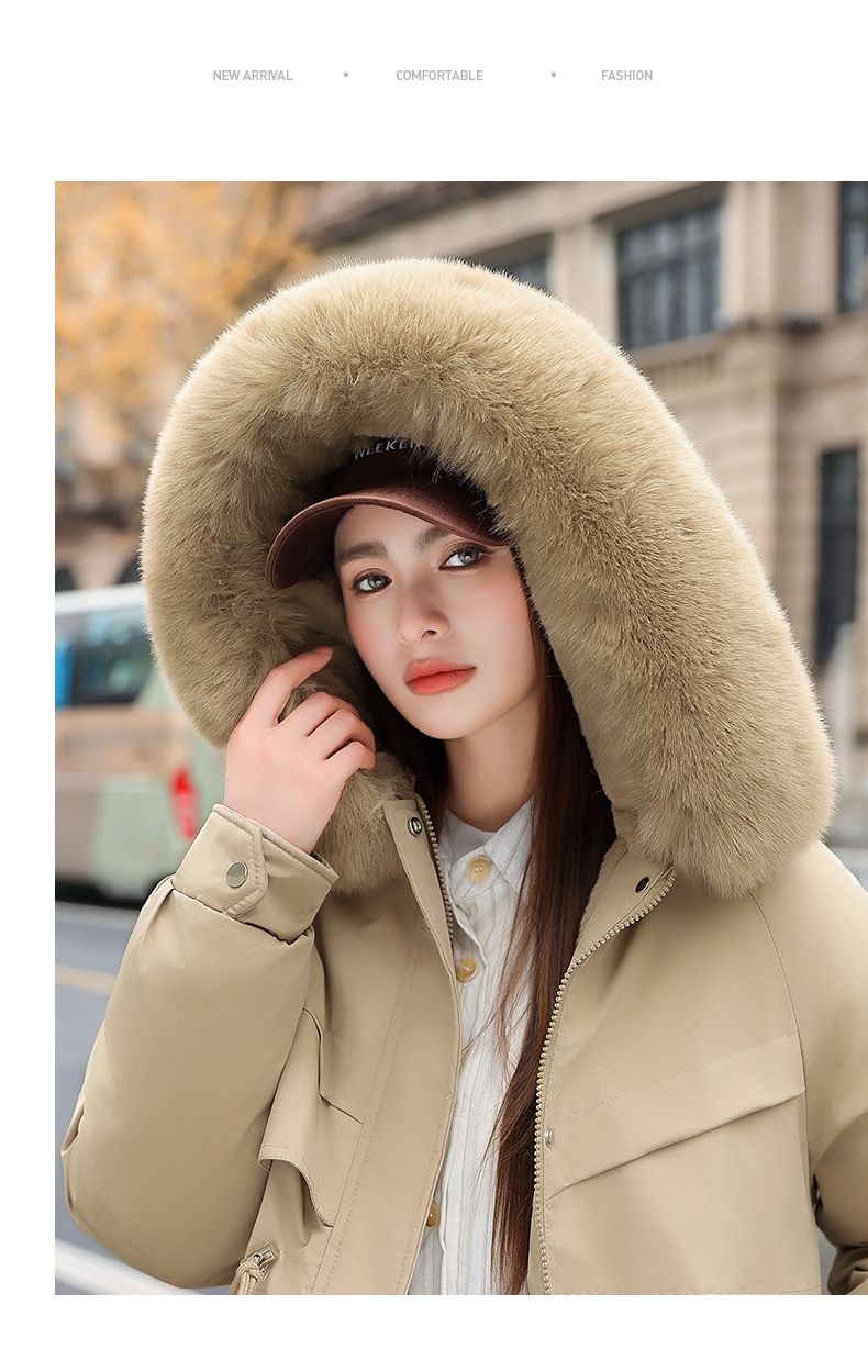 Women's Winter Parka Coat With Faux Fur Hood, Waist-Cinching Design, Thickened Long Coat For Petite, Fashionable Outerwear For Cold Weather_voghion.com
